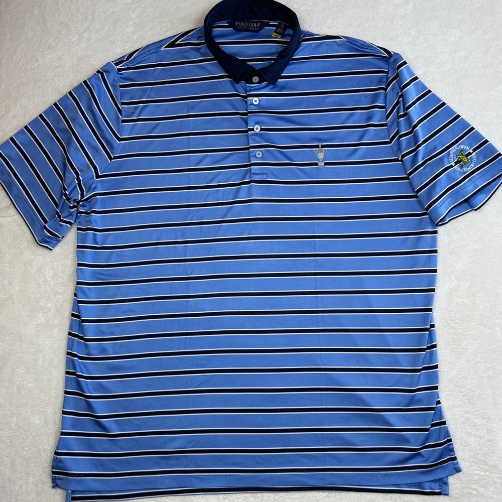 Polo‎ Golf Ralph Lauren Mens XL Blue Striped US Open 2022 Performance Polo Shirt